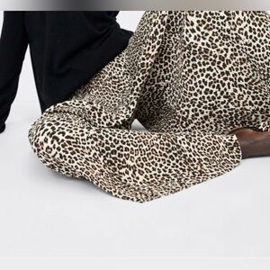 Zara Animal Print palasso pleated pants - Black and Cream